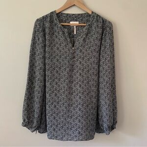 Laundry By Shelli Segal Roll Tab Sleeve Lightweight Black Herringbone Blouse XL